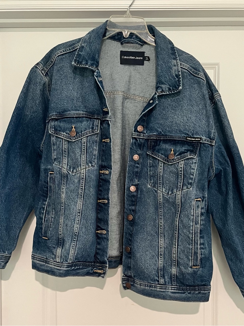 Calvin Klein Jeans Medium Blue Denim Jacket with Silver Buttons - Picture 2 of 10